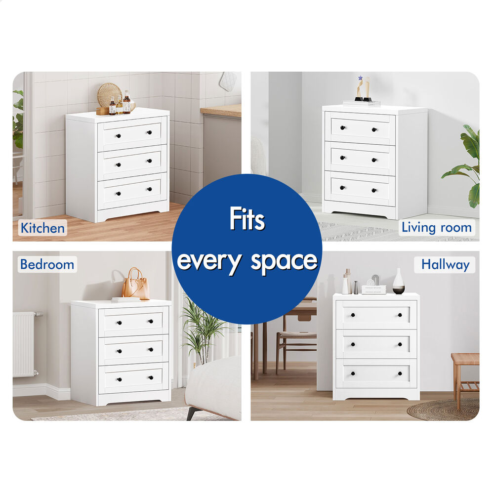 ALFORDSON Chest of Drawers 3 Drawer Storage Cabinet Bedside Table Hamptons White