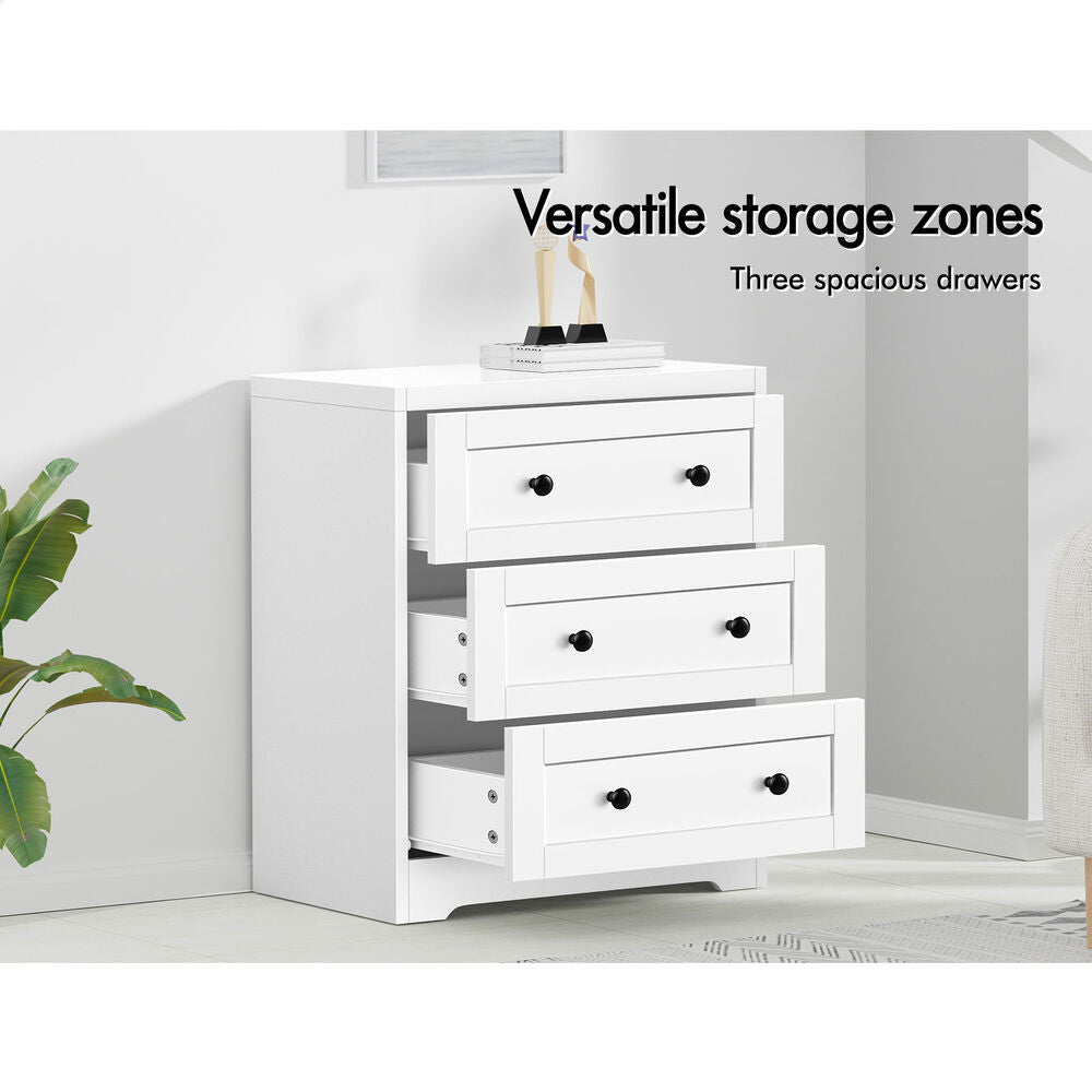 ALFORDSON Chest of Drawers 3 Drawer Storage Cabinet Bedside Table Hamptons White
