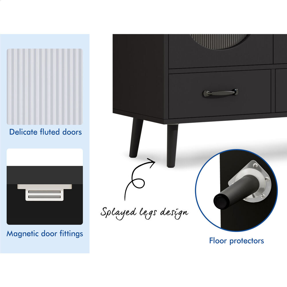 ALFORDSON Buffet Sideboard Storage Cabinet Fluted Doors Drawers Cupboard Black