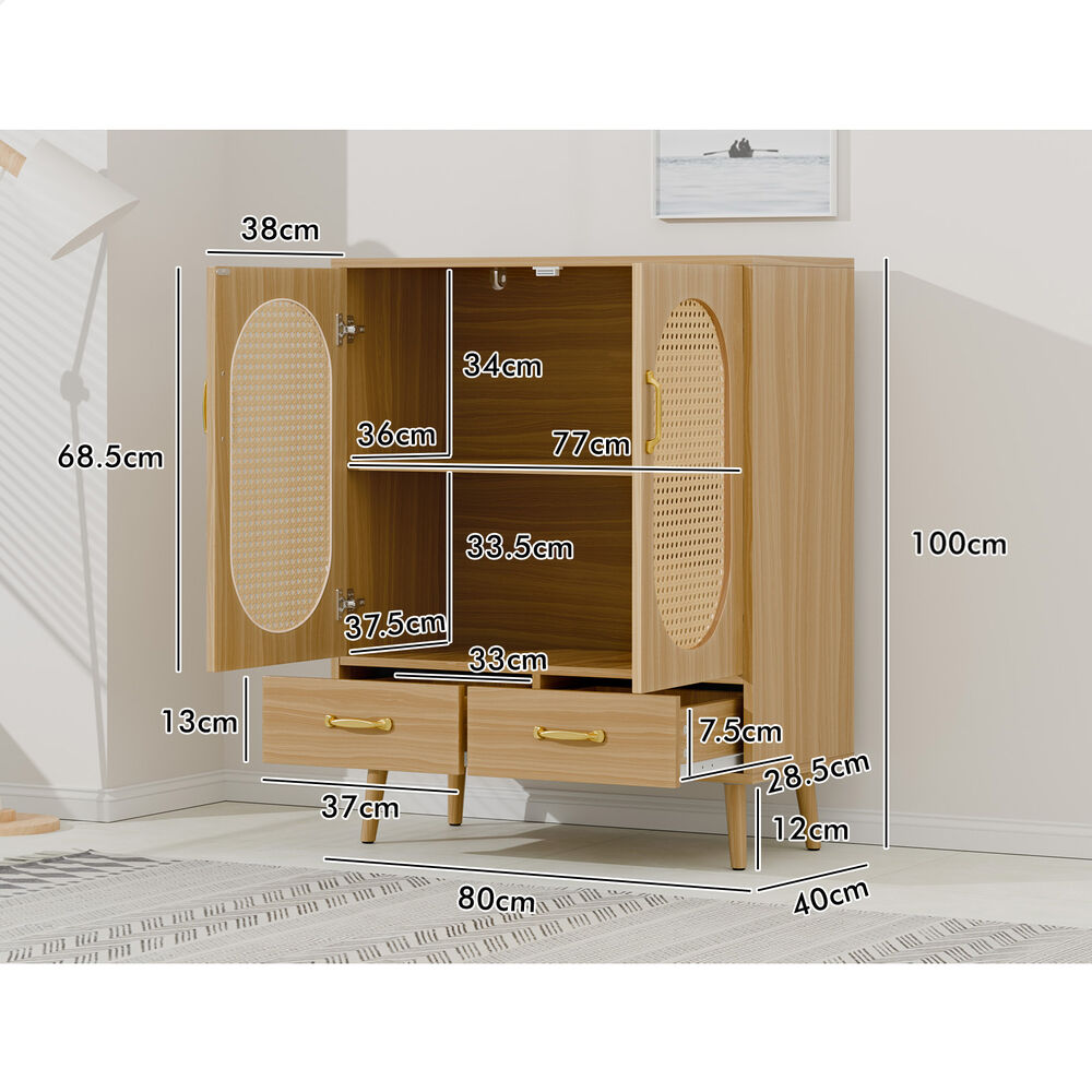 ALFORDSON Buffet Sideboard Rattan Storage Cabinet Cupboard Doors Drawers Pantry
