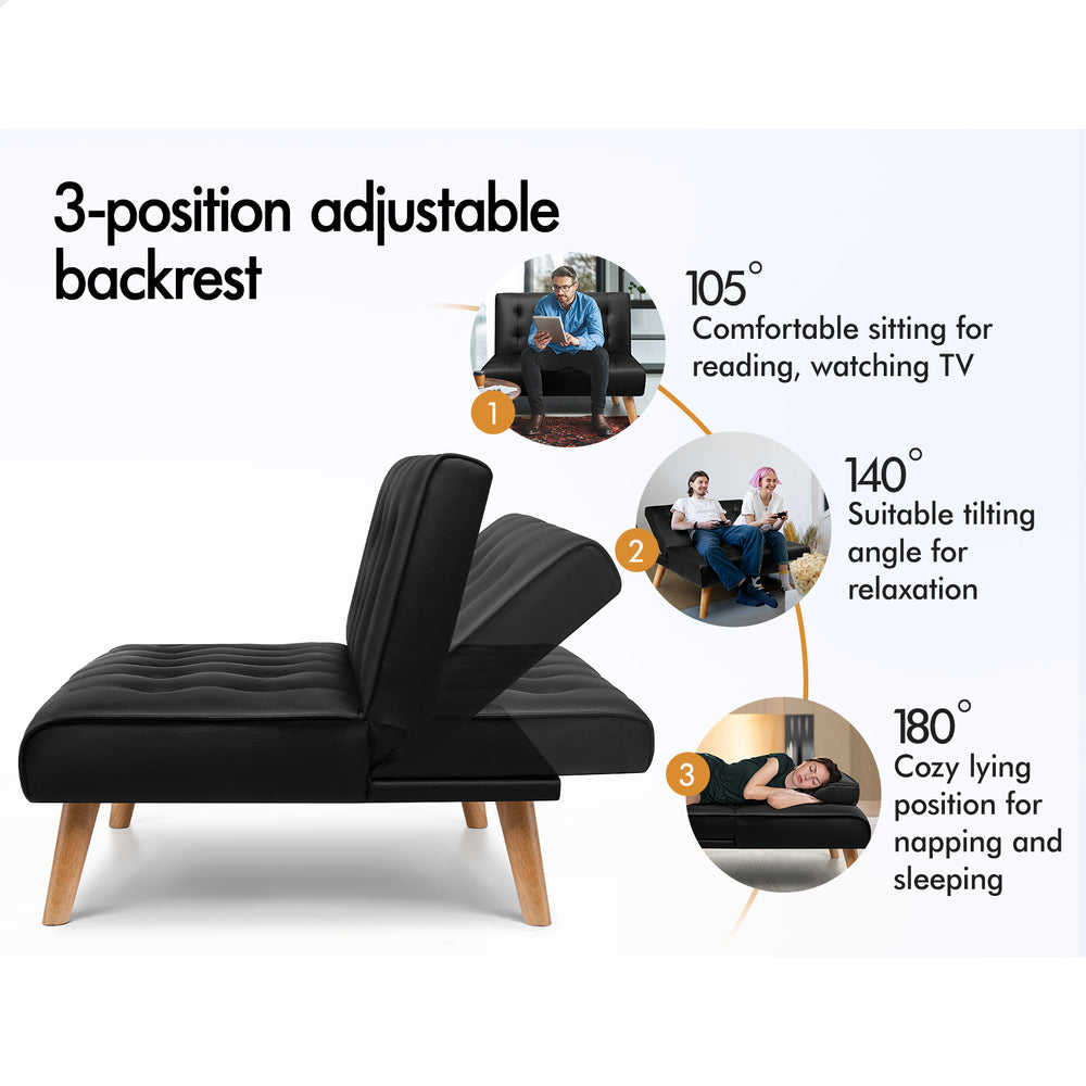 ALFORDSON Sofa Bed Single Lounge Chair Leather Black