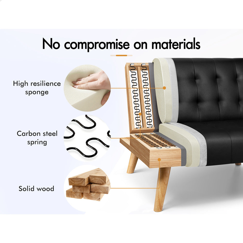 ALFORDSON Sofa Bed Single Lounge Chair Leather Black