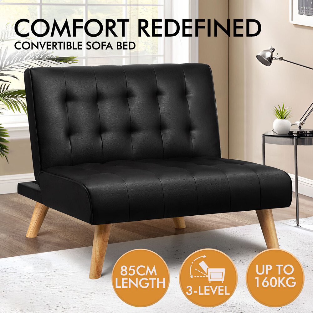 ALFORDSON Sofa Bed Single Lounge Chair Leather Black