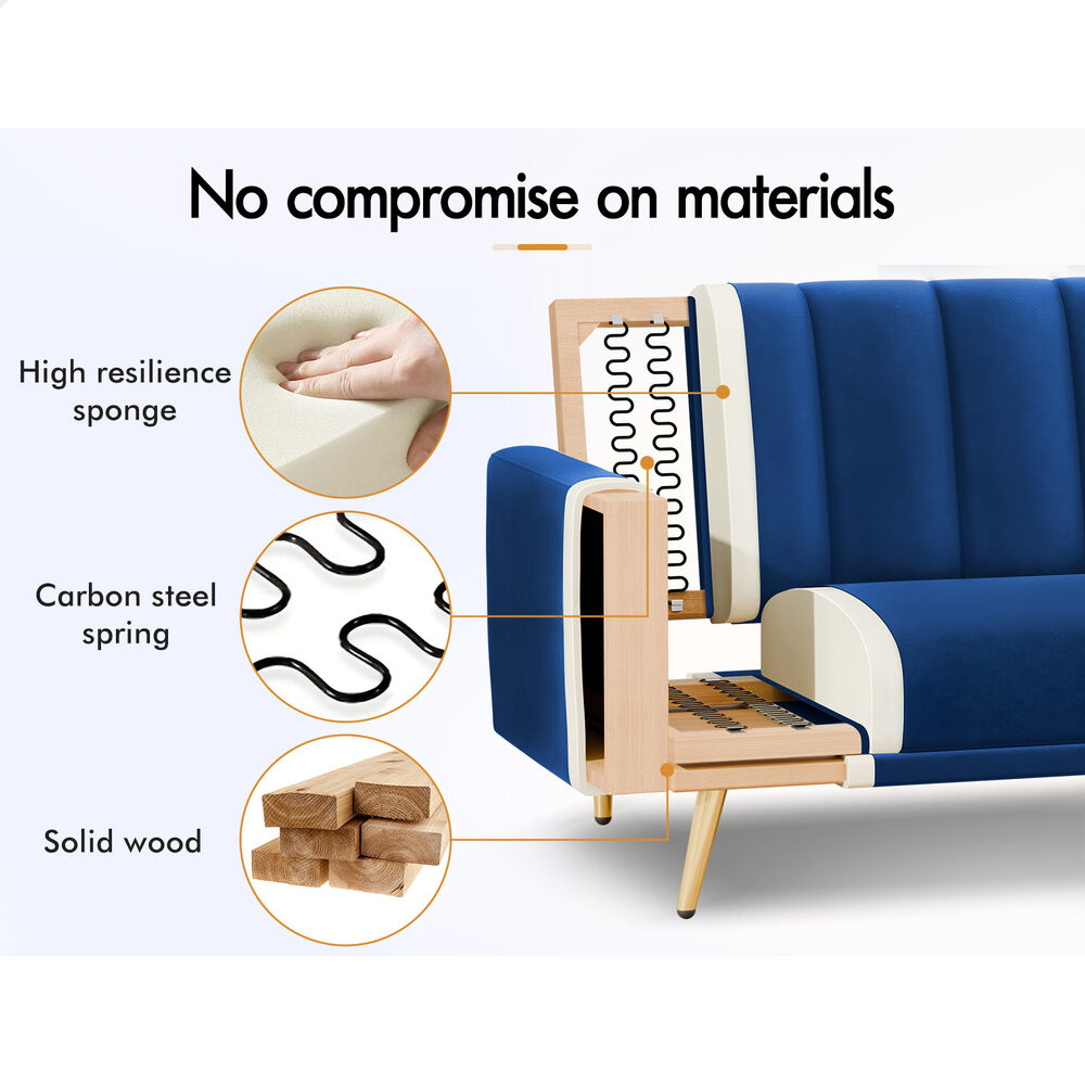 ALFORDSON Sofa Bed Futon Lounge 3 Seater Velvet Blue