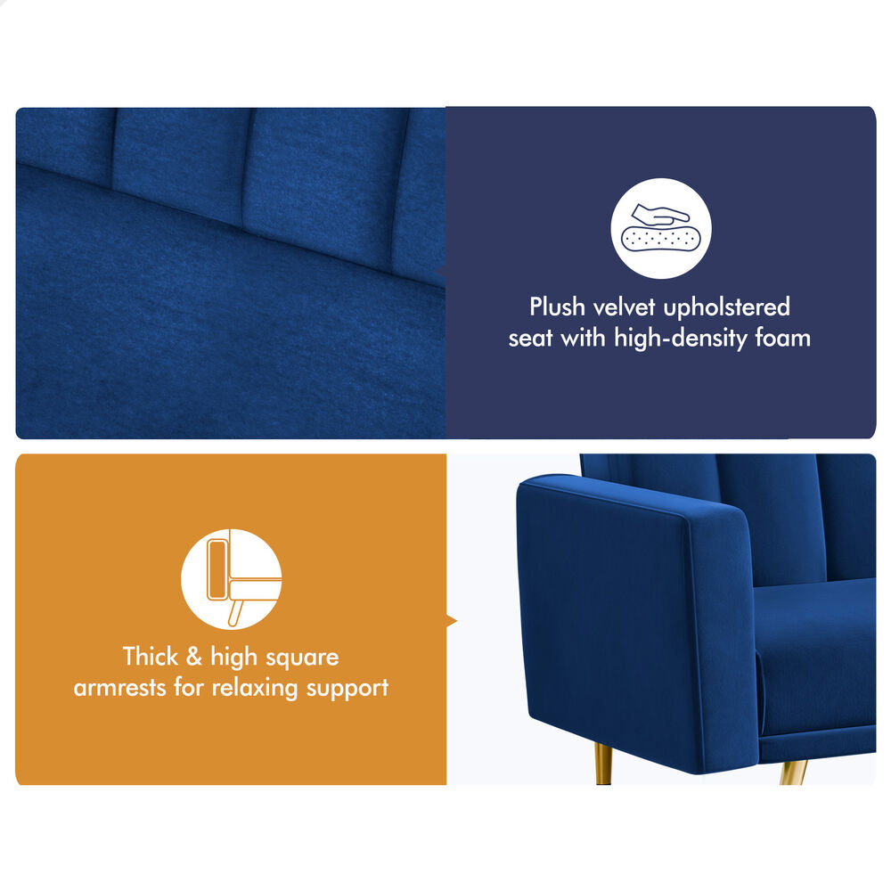 ALFORDSON Sofa Bed Futon Lounge 3 Seater Velvet Blue