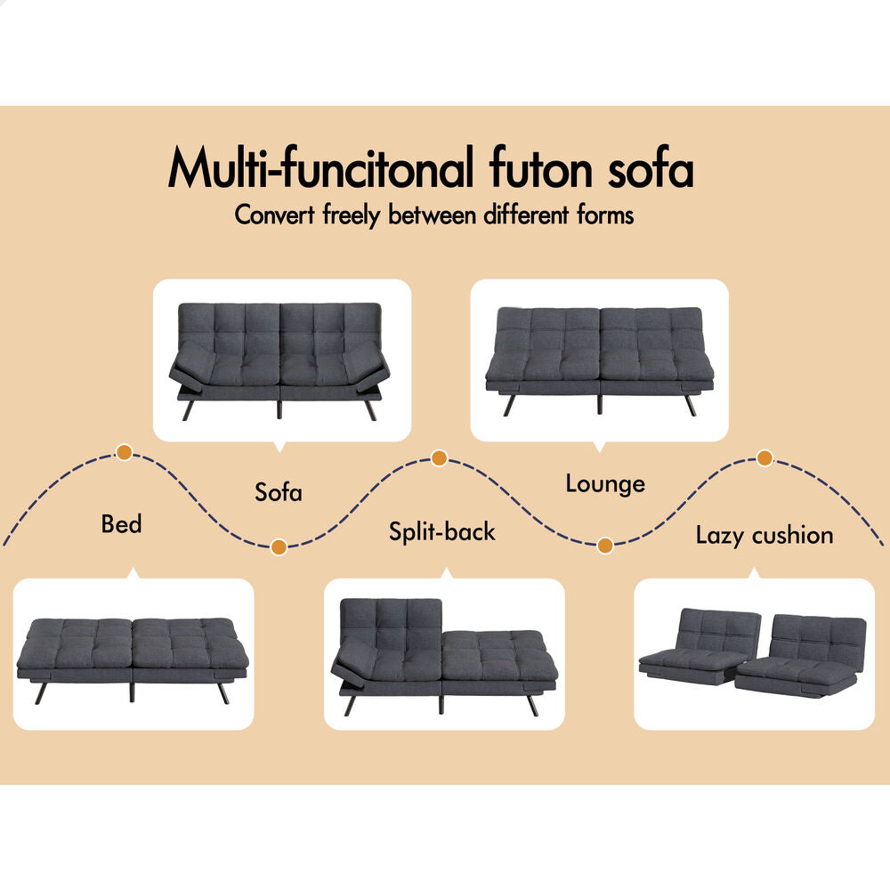 ALFORDSON Sofa Bed Recliner Lounge 3 Seater Fabric Grey