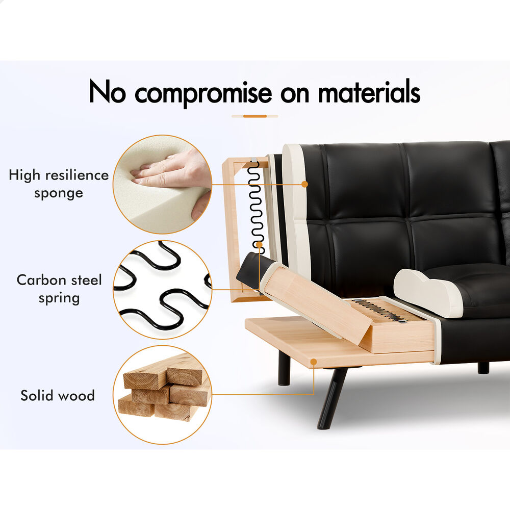 ALFORDSON Sofa Bed Recliner Lounge 3 Seater Leather Black