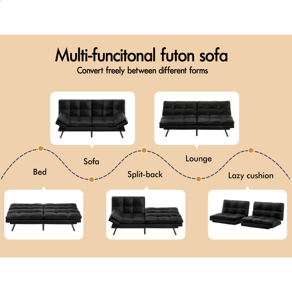 ALFORDSON Sofa Bed Recliner Lounge 3 Seater Leather Black