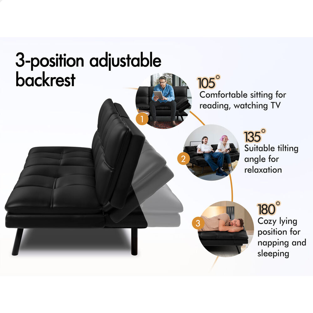 ALFORDSON Sofa Bed Recliner Lounge 3 Seater Leather Black