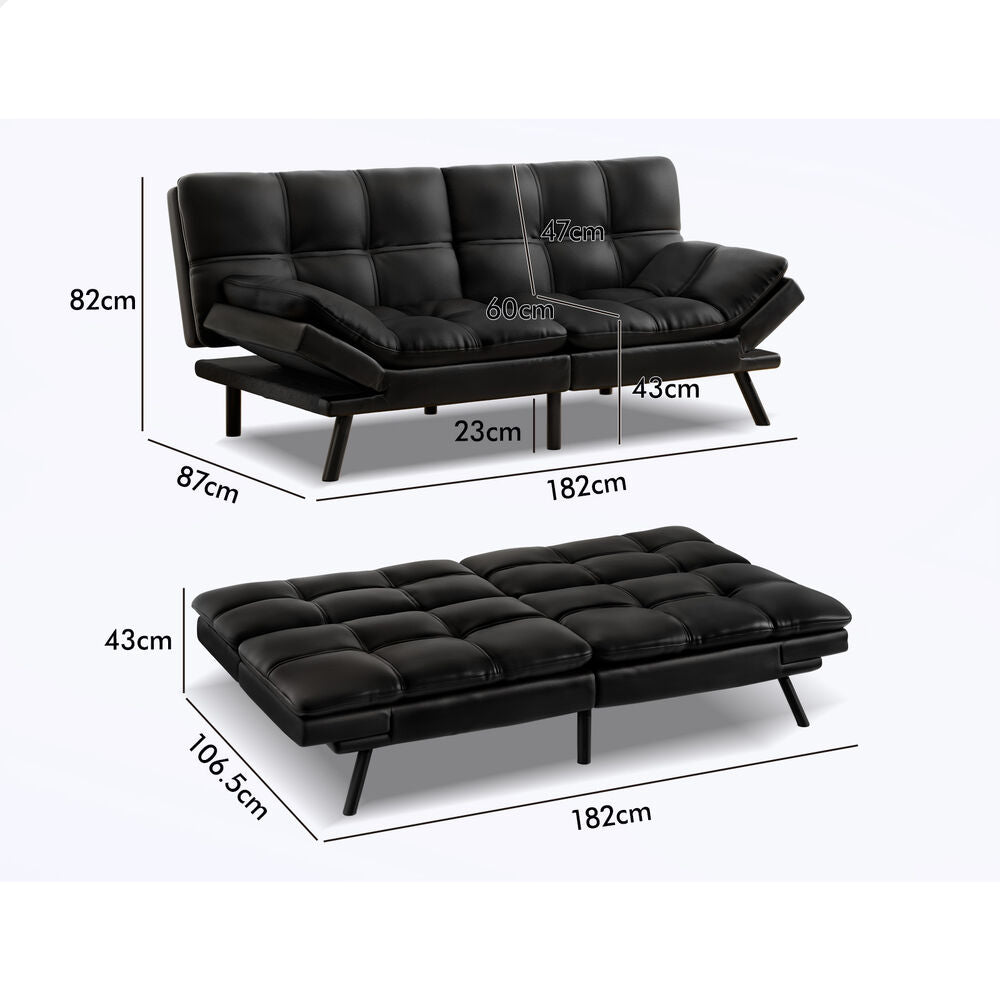 ALFORDSON Sofa Bed Recliner Lounge 3 Seater Leather Black