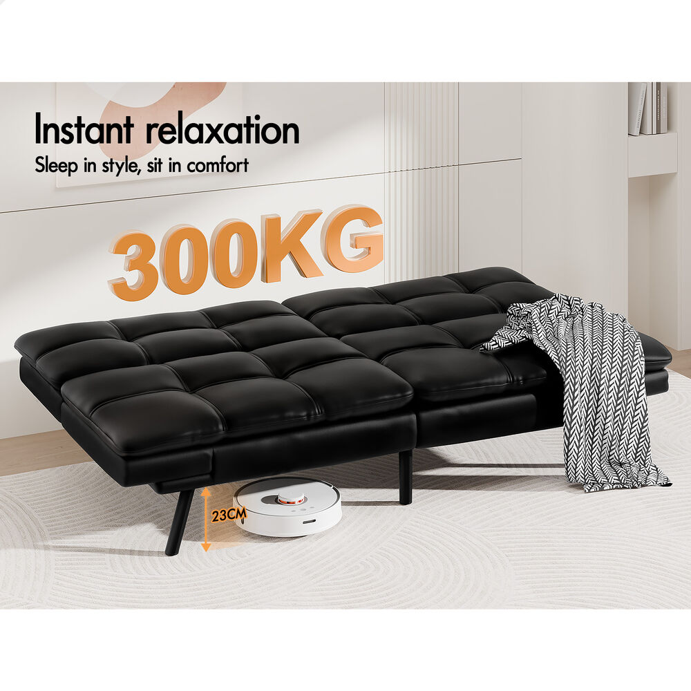 ALFORDSON Sofa Bed Recliner Lounge 3 Seater Leather Black