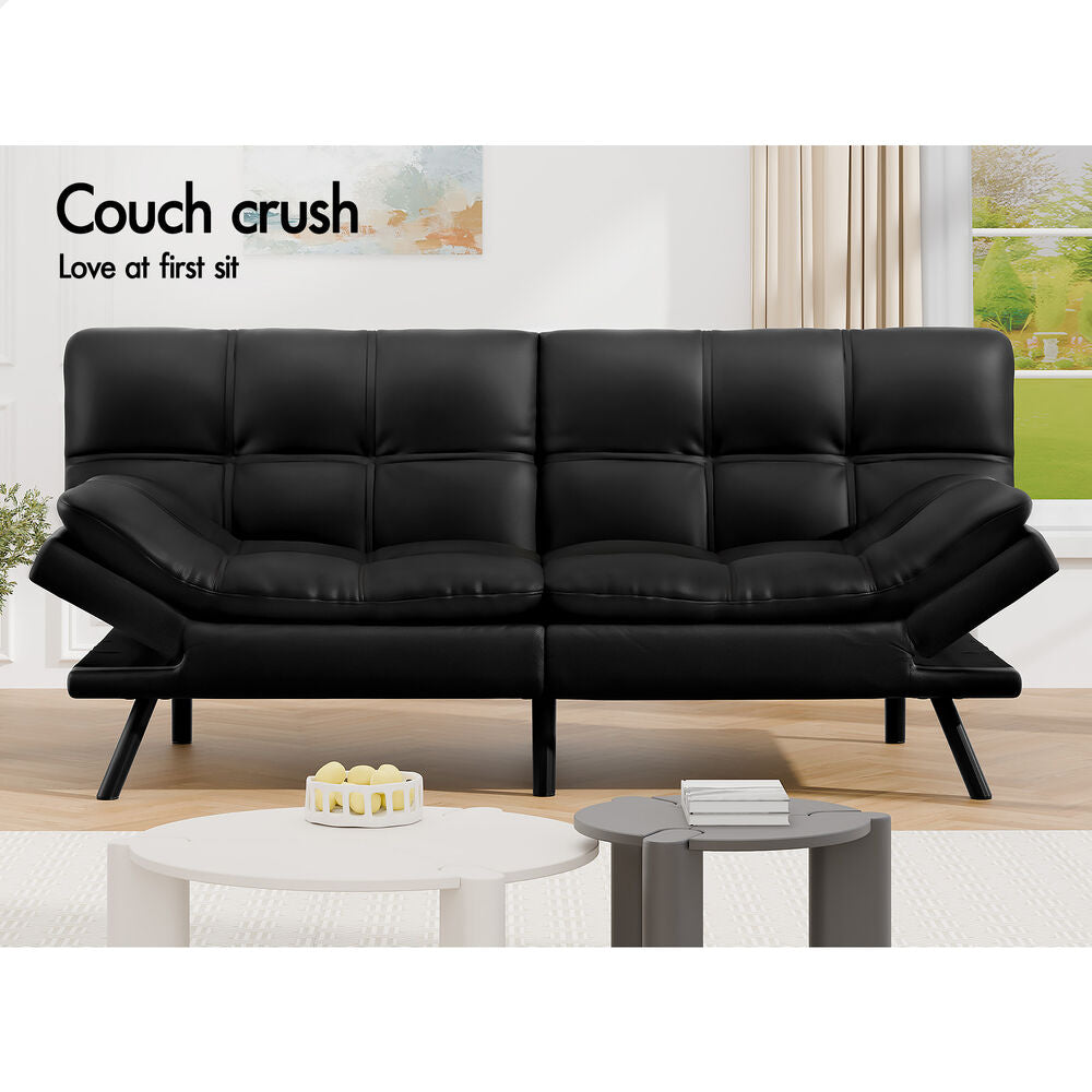 ALFORDSON Sofa Bed Recliner Lounge 3 Seater Leather Black