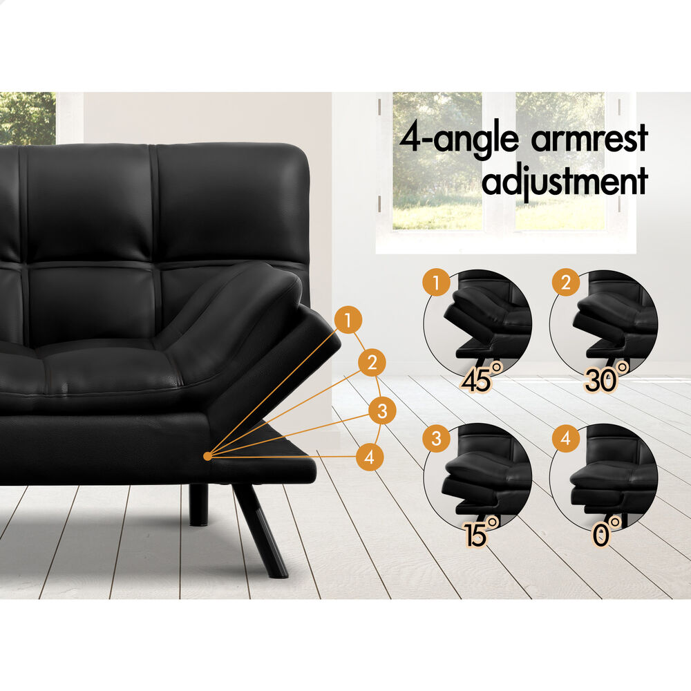 ALFORDSON Sofa Bed Recliner Lounge 3 Seater Leather Black