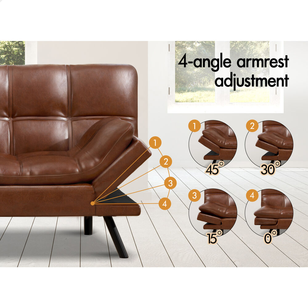 ALFORDSON Sofa Bed Recliner Lounge 3 Seater Leather Brown