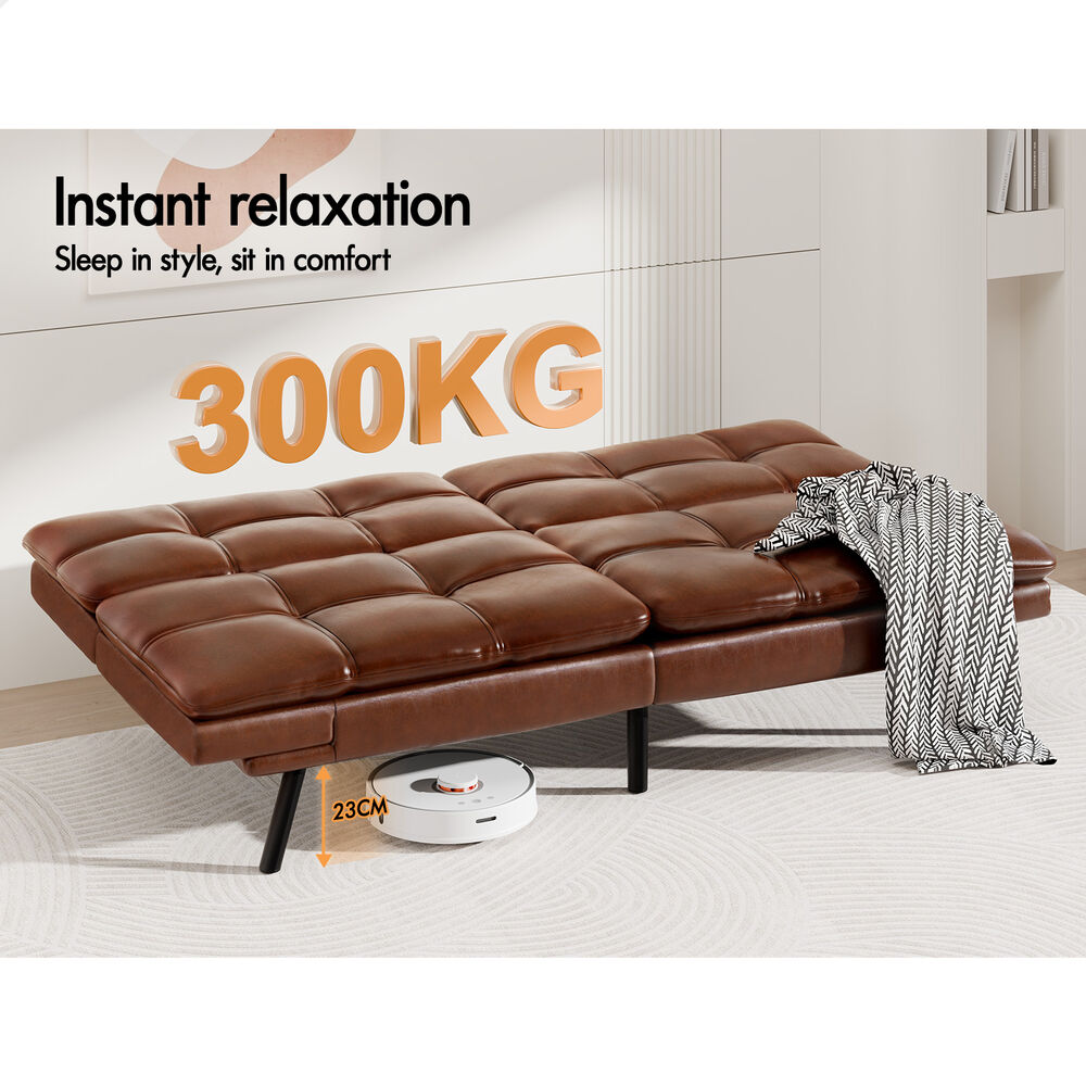 ALFORDSON Sofa Bed Recliner Lounge 3 Seater Leather Brown