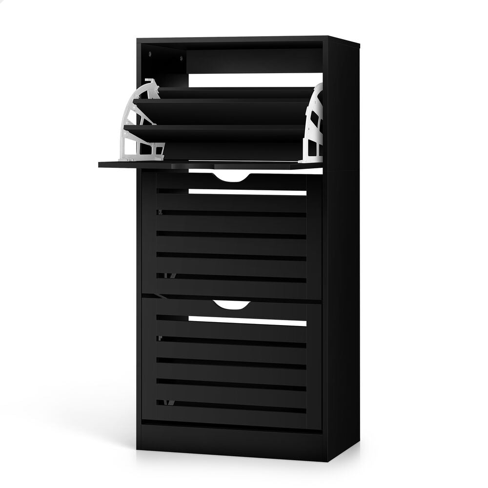 ALFORDSON Shoe Cabinet Organiser Storage Rack Flip Drawers 45 Pairs Black