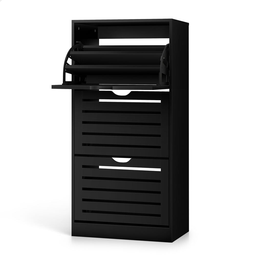 ALFORDSON Shoe Cabinet Organiser Storage Rack Flip Drawers 45 Pairs Black