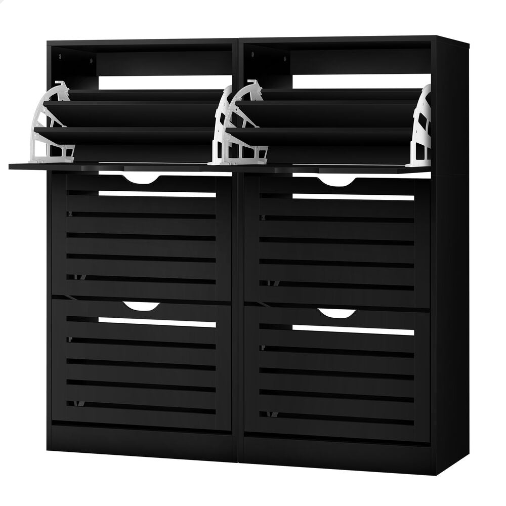 ALFORDSON 2x Shoe Cabinet Organiser Storage Rack Flip Drawers 90 Pairs Black