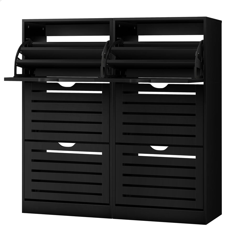 ALFORDSON 2x Shoe Cabinet Organiser Storage Rack Flip Drawers 90 Pairs Black
