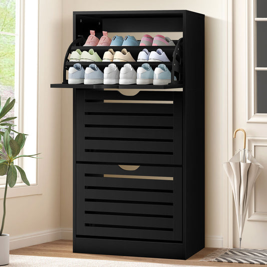 ALFORDSON Shoe Cabinet Organiser Storage Rack Flip Drawers 45 Pairs Black