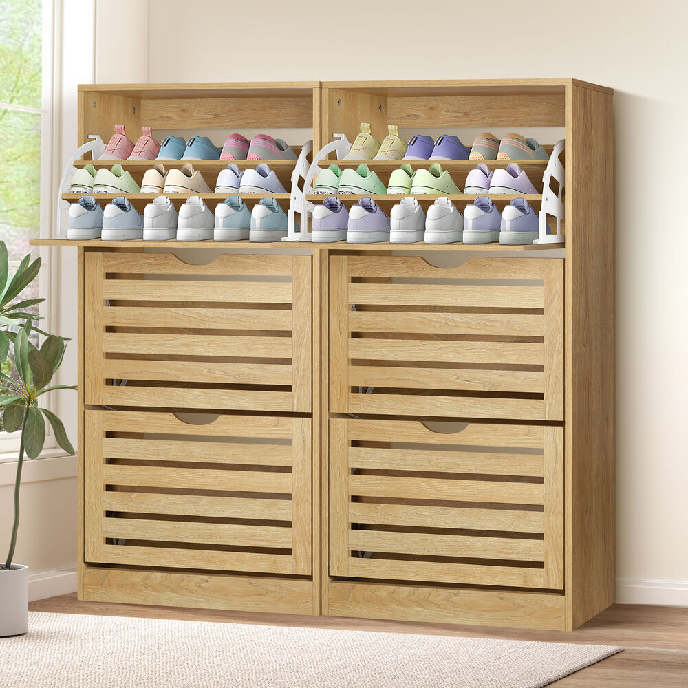 ALFORDSON 2x Shoe Cabinet Organiser Storage Rack Flip Drawers 90 Pairs Wood