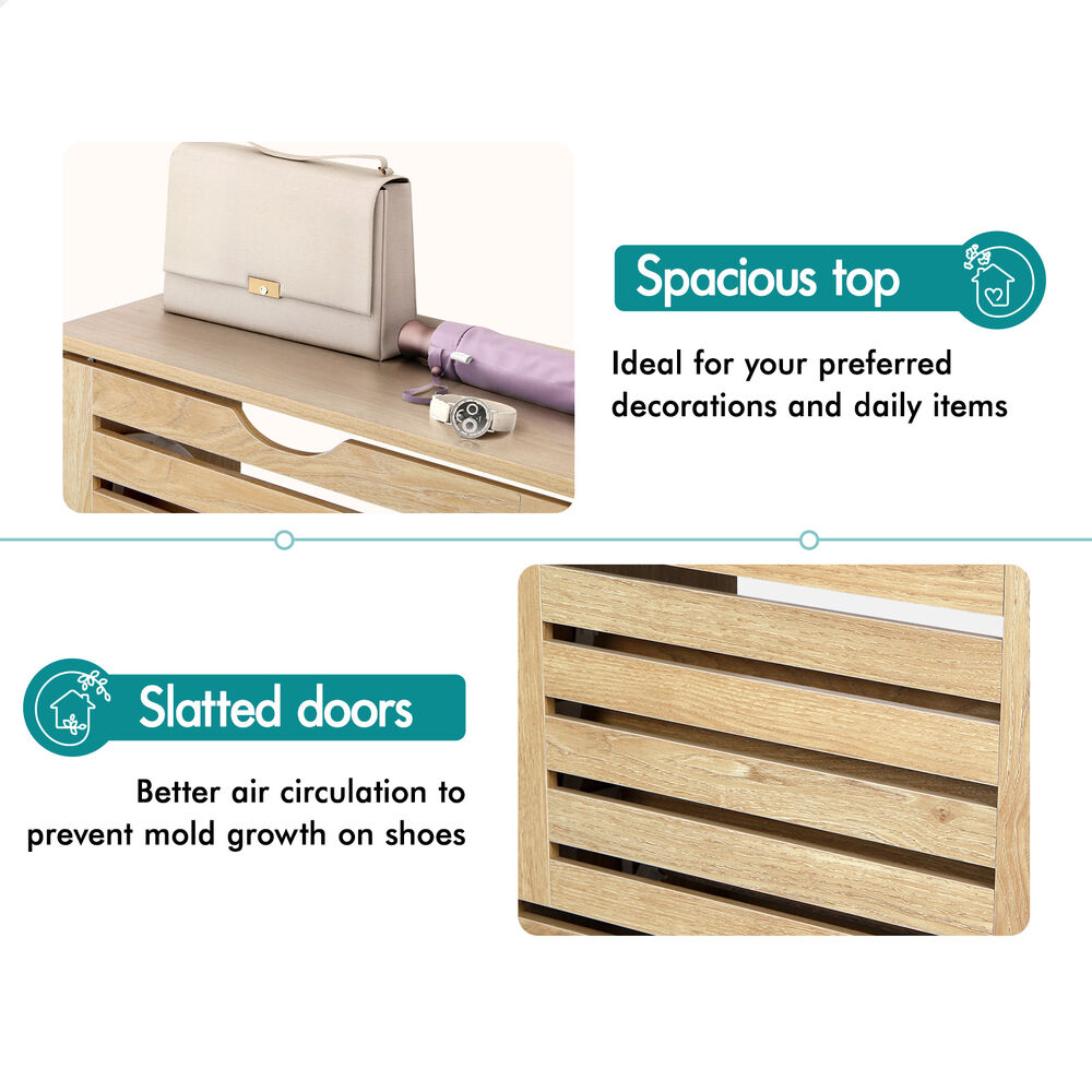 ALFORDSON 2x Shoe Cabinet Organiser Storage Rack Flip Drawers 90 Pairs Wood