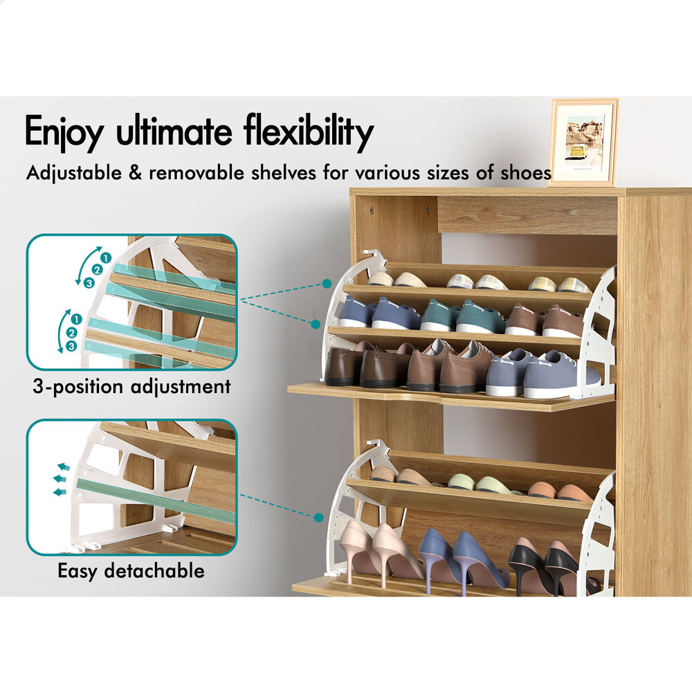 ALFORDSON 2x Shoe Cabinet Organiser Storage Rack Flip Drawers 90 Pairs Wood