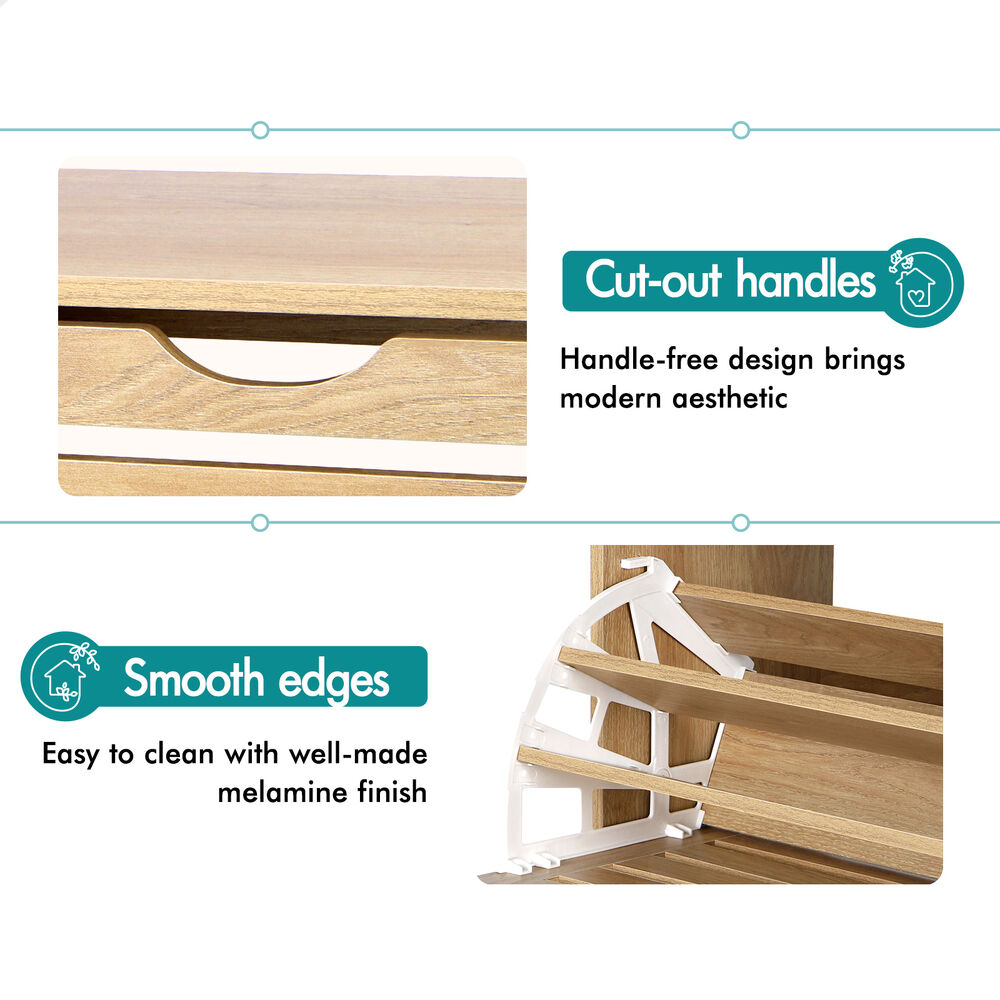 ALFORDSON 2x Shoe Cabinet Organiser Storage Rack Flip Drawers 90 Pairs Wood