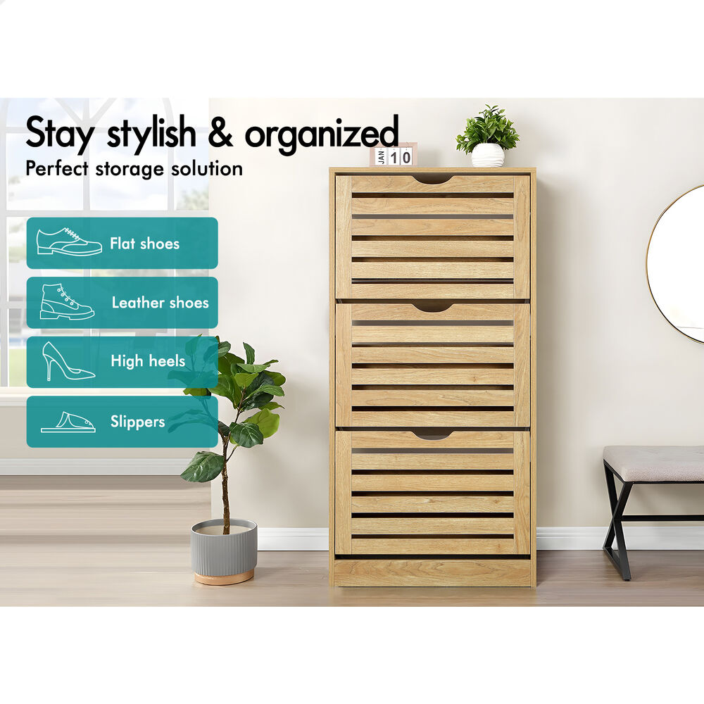 ALFORDSON 2x Shoe Cabinet Organiser Storage Rack Flip Drawers 90 Pairs Wood