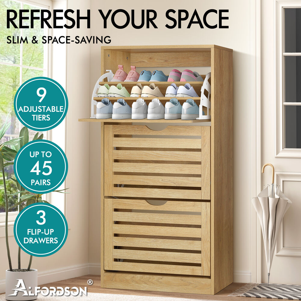 ALFORDSON Shoe Cabinet Storage Rack Flip Drawers Wood