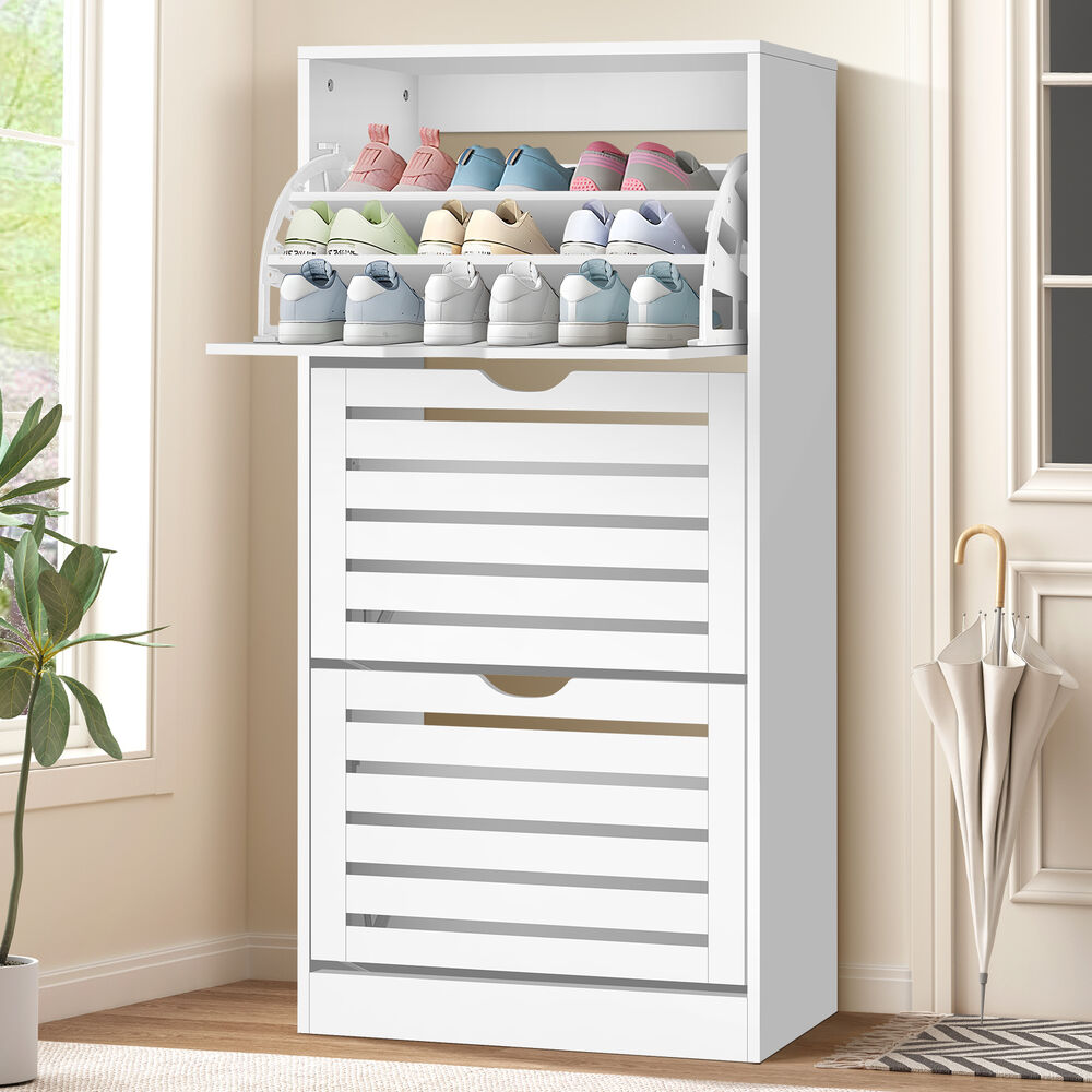ALFORDSON Shoe Cabinet Storage Rack Flip Drawers White