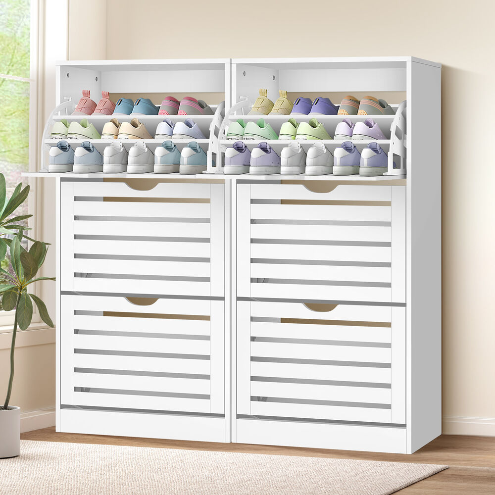ALFORDSON 2x Shoe Cabinet Organiser Storage Rack Flip Drawers 90 Pairs White