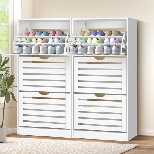 ALFORDSON 2x Shoe Cabinet Organiser Storage Rack Flip Drawers 90 Pairs White