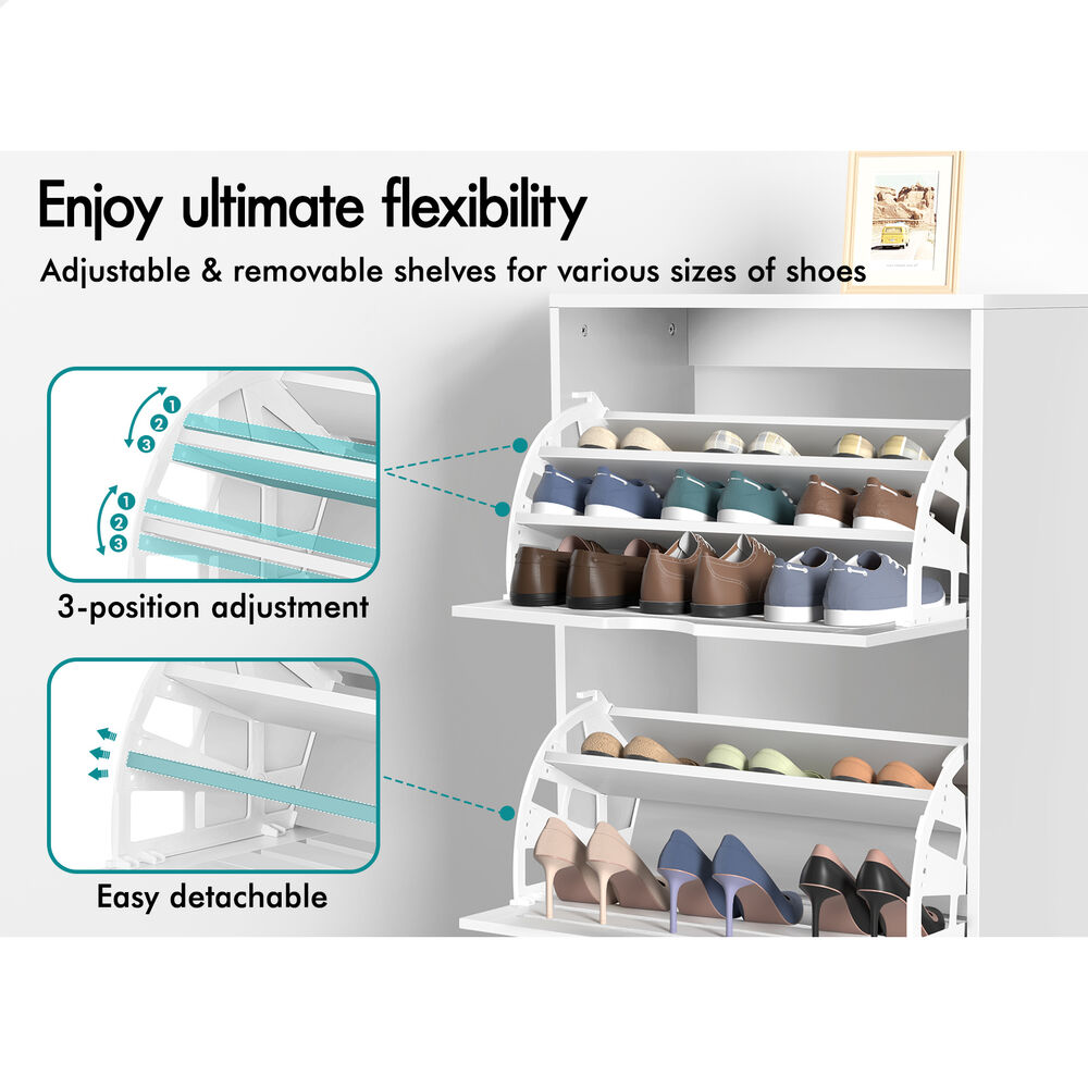 ALFORDSON 2x Shoe Cabinet Organiser Storage Rack Flip Drawers 90 Pairs White