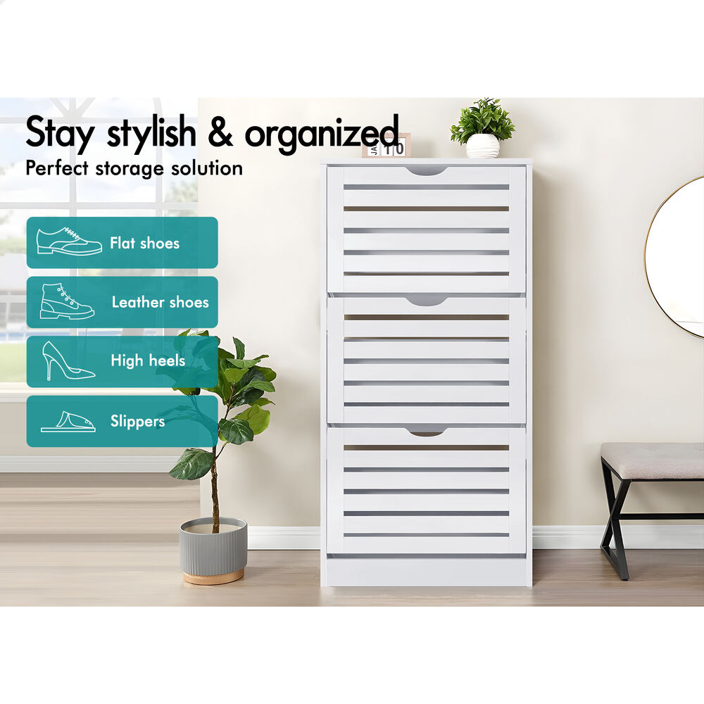 ALFORDSON Shoe Cabinet Storage Rack Flip Drawers White