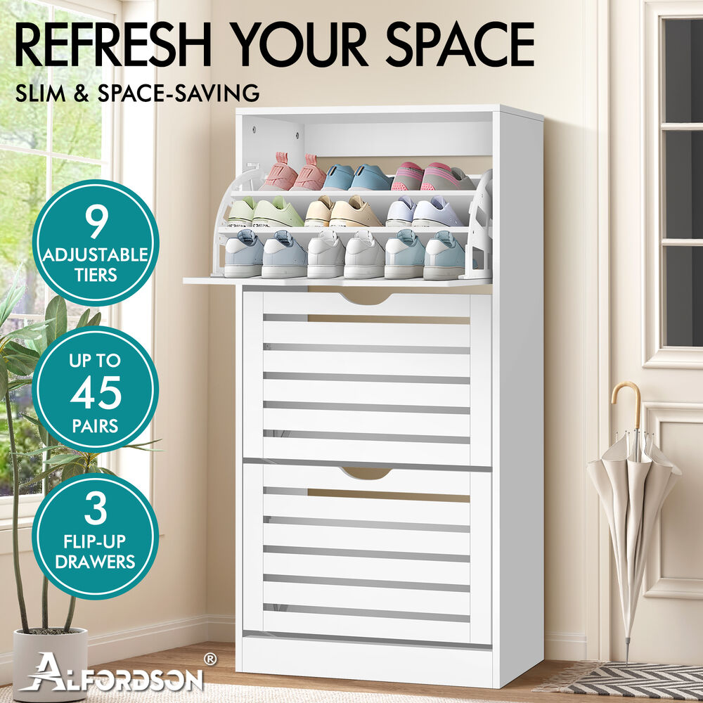 ALFORDSON Shoe Cabinet Storage Rack Flip Drawers White