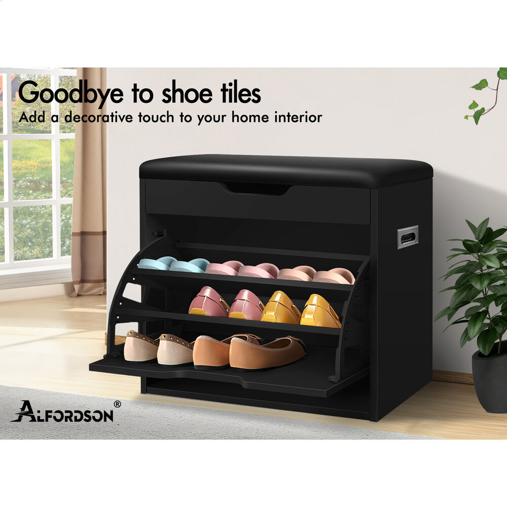 ALFORDSON Shoe Cabinet Bench Rack 12 Pairs Black