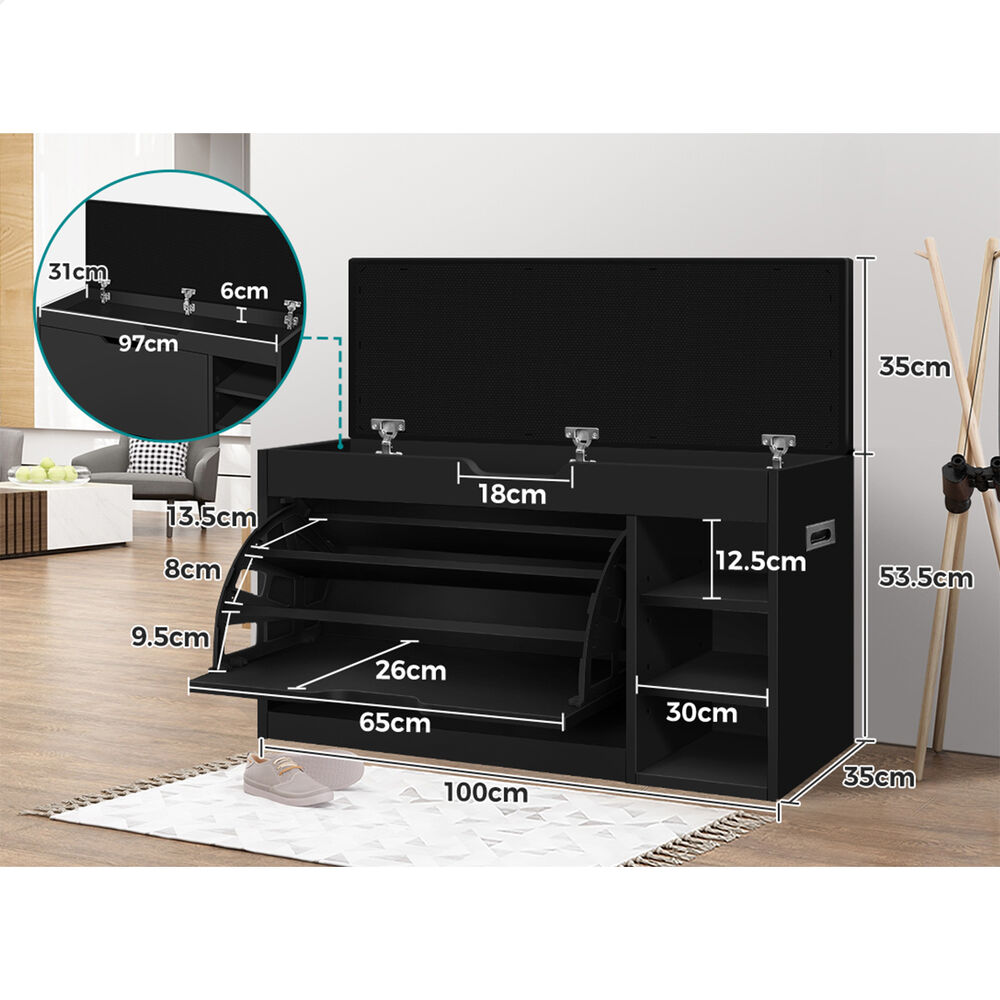 ALFORDSON Shoe Cabinet Bench Rack 18 Pairs Black