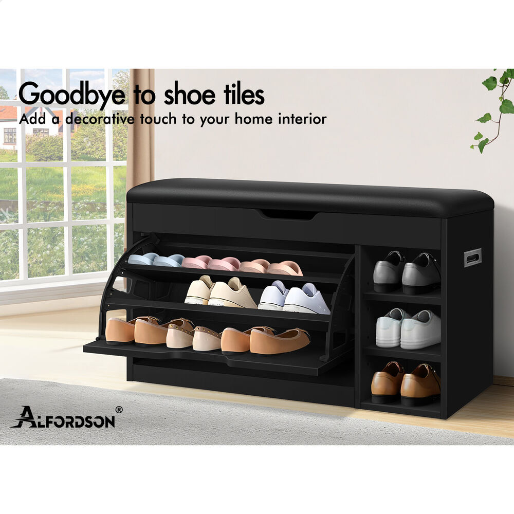 ALFORDSON Shoe Cabinet Bench Rack 18 Pairs Black