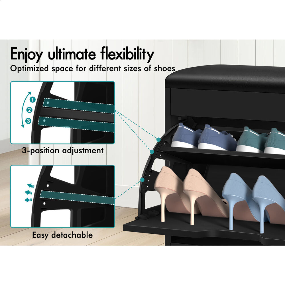 ALFORDSON Shoe Cabinet Bench Rack 18 Pairs Black