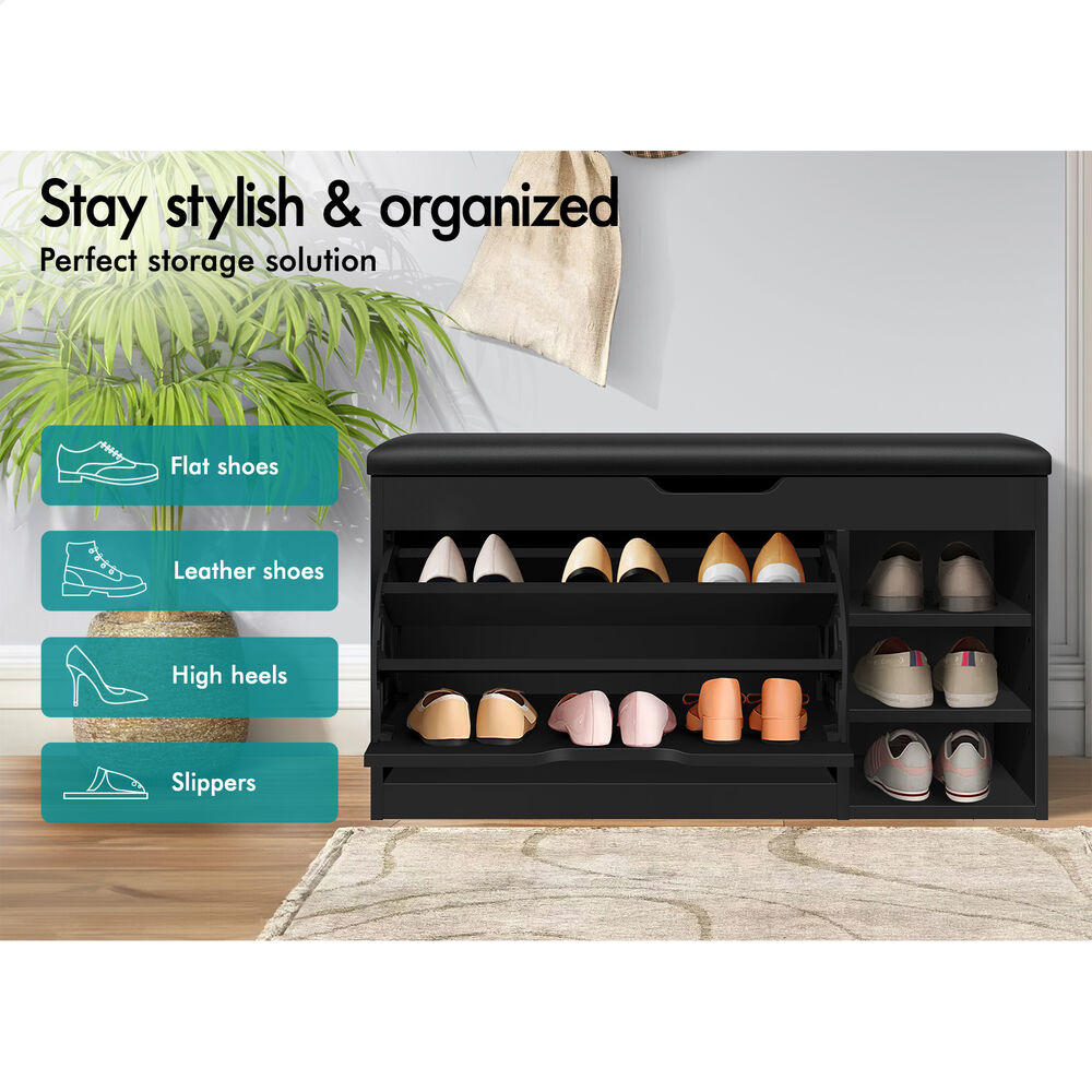 ALFORDSON Shoe Cabinet Bench Rack 18 Pairs Black