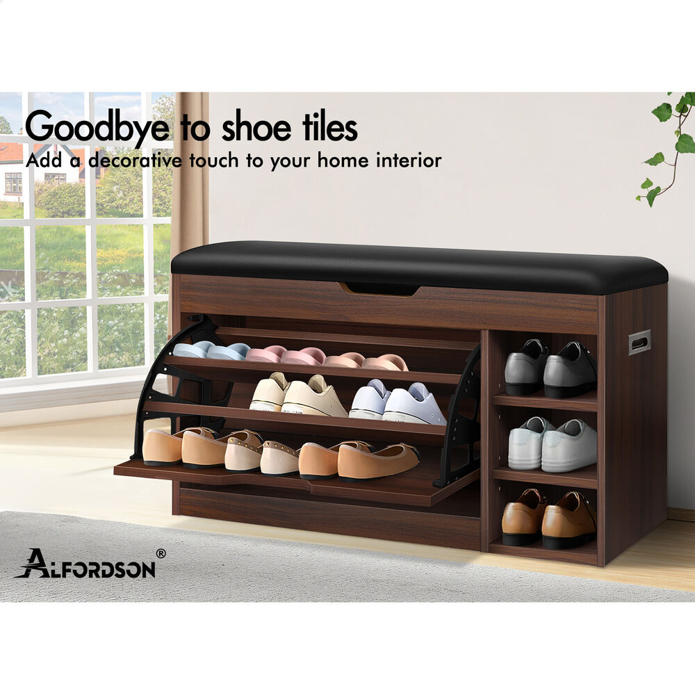 ALFORDSON Shoe Cabinet Bench Rack 18 Pairs Walnut