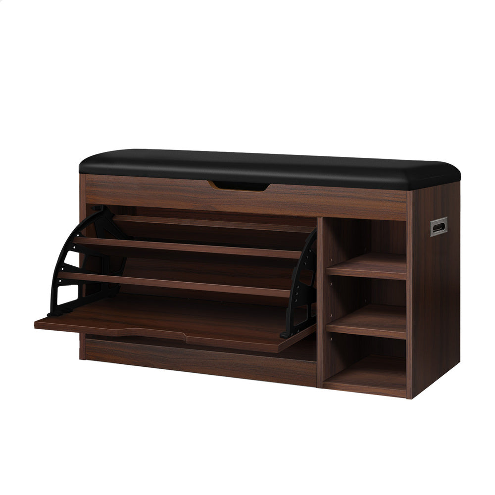 ALFORDSON Shoe Cabinet Bench Rack 18 Pairs Walnut
