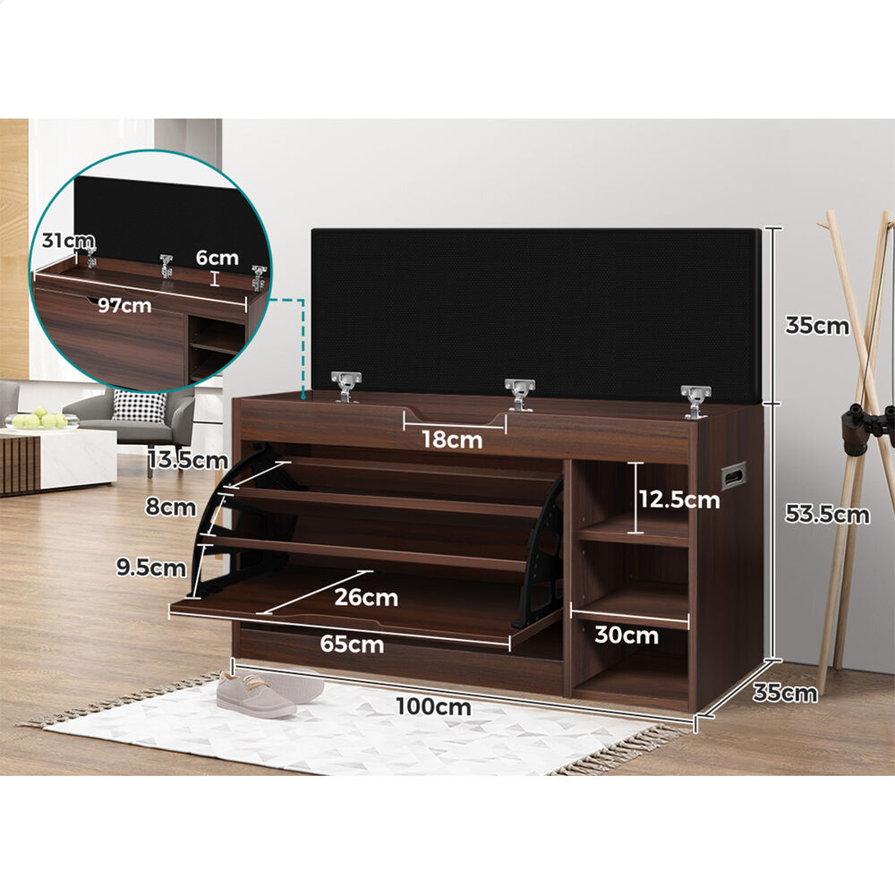 ALFORDSON Shoe Cabinet Bench Rack 18 Pairs Walnut