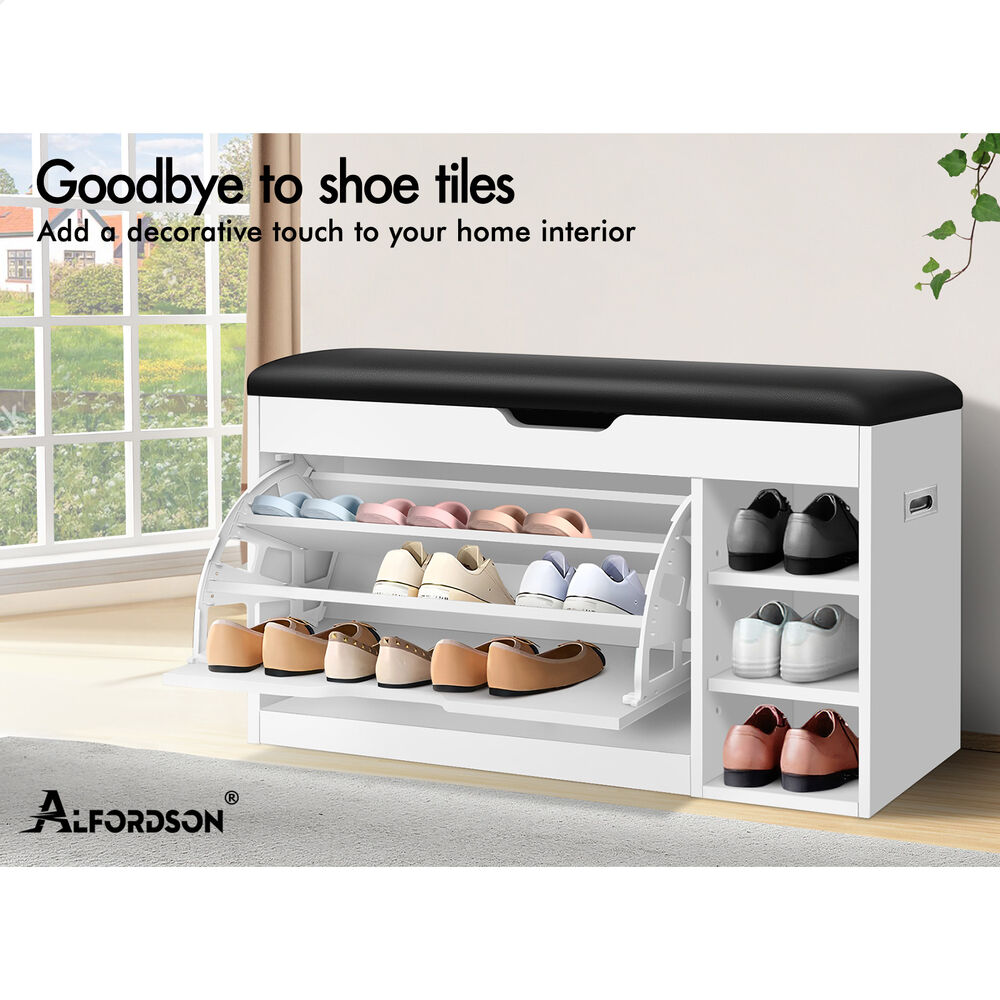 ALFORDSON Shoe Cabinet Bench Rack 18 Pairs White