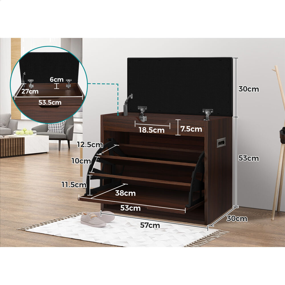ALFORDSON Shoe Cabinet Bench Rack 12 Pairs Walnut