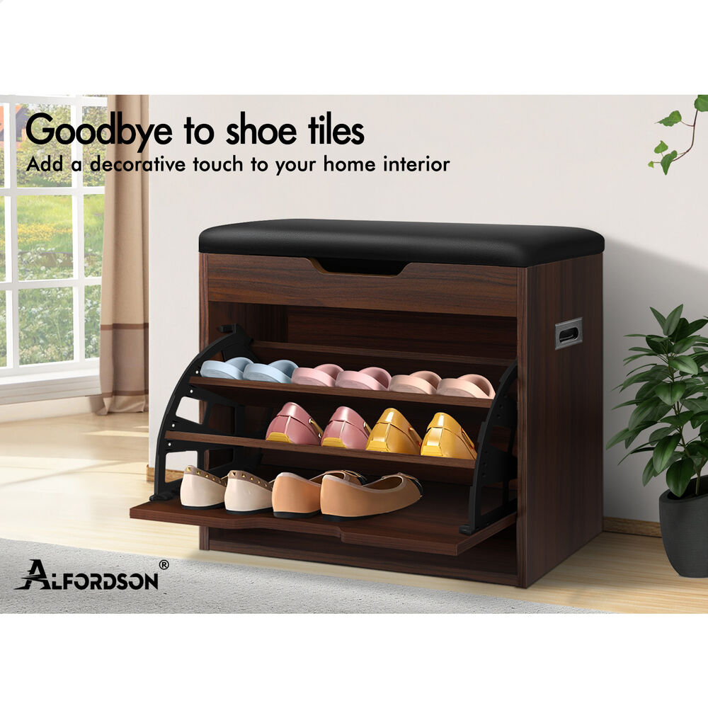 ALFORDSON Shoe Cabinet Bench Rack 12 Pairs Walnut