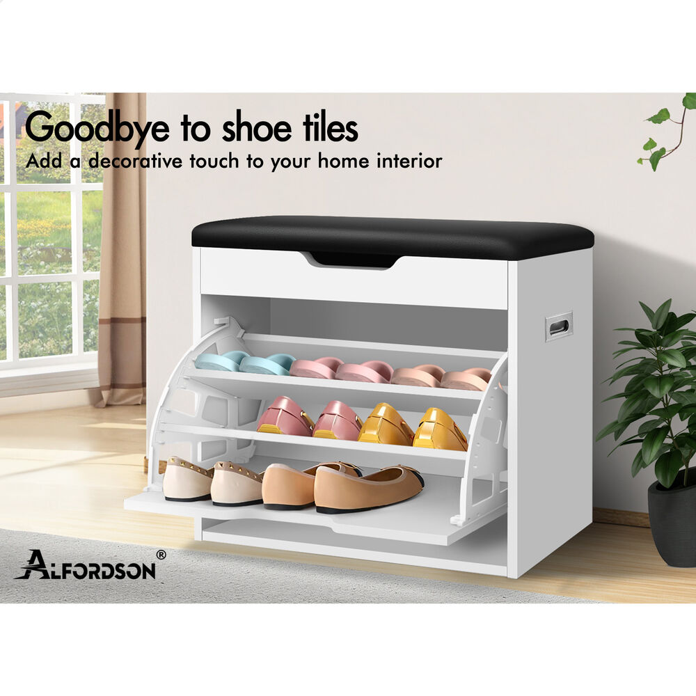 ALFORDSON Shoe Cabinet Bench Rack 12 Pairs White