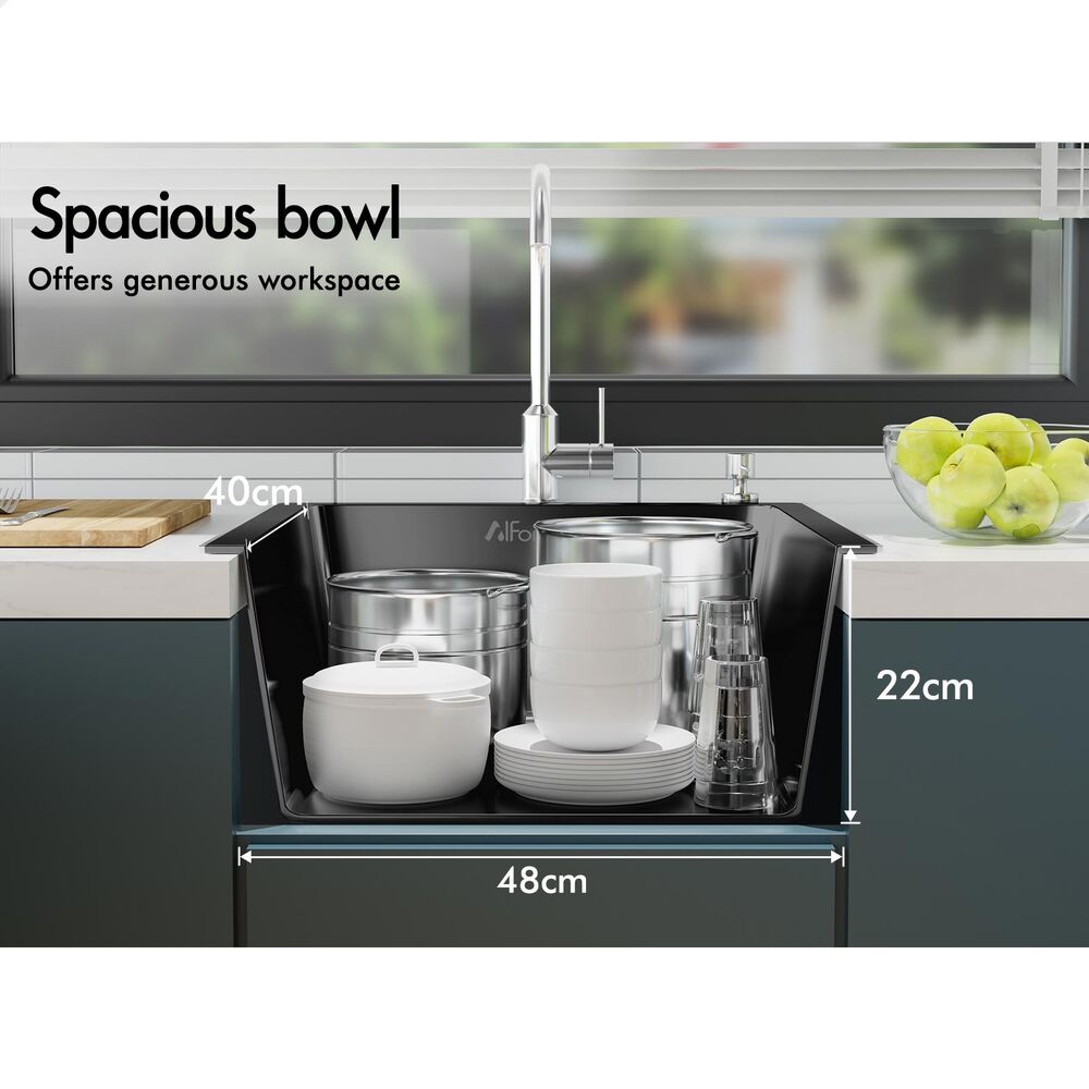 ALFORDSON Kitchen Sink Stainless Steel Drop in Flush Single Bowl 530X500MM Black