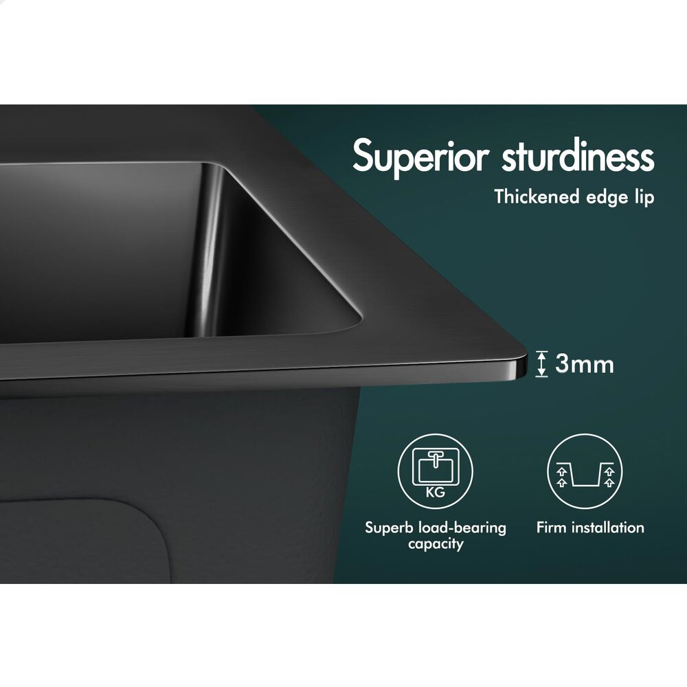 ALFORDSON Kitchen Sink Stainless Steel Drop in Flush Single Bowl 530X500MM Black